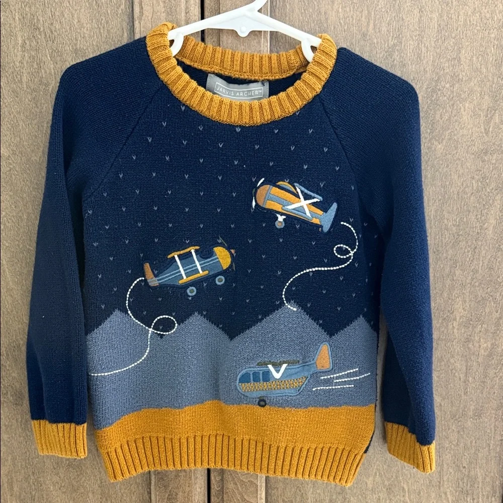 Kids Airplane Sweater - Navy and Mustard, Jarvis Archer 4T